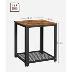 Vasagle sidebord, industrielt endebord, sofabord, med metalram, let at samle, brun og sort