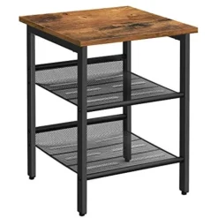 Vasagle sidebord, natbord, endebord med 2 justerbare netthylder, brun og sort