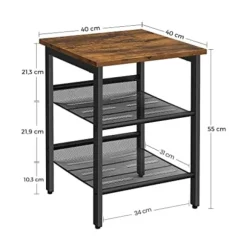 Vasagle sidebord, natbord, endebord med 2 justerbare netthylder, brun og sort