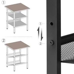 Vasagle sidebord, natbord, endebord med 2 justerbare netthylder, brun og sort