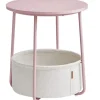 Vasagle sidebord, rundt sidebord med stofkurv, sengebord, pastelrosa/skyhvid