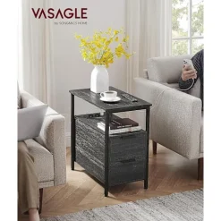 Vasagle sidebord, sengebord med stikkontakt, 2 skuffer, sofabord, sengebord, antracitgrå klassisk sort