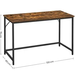 Vasagle Skrivebord, Computerbord, Lille kontorbord, 120 x 60 x 75 cm, Rustik Brun og Sort