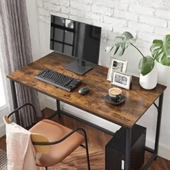 Vasagle Skrivebord, Computerbord, Lille kontorbord, 120 x 60 x 75 cm, Rustik Brun og Sort