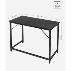 Vasagle skrivebord, lille computer skrivebord, kontor skrivebord, 50 x 100 x 75 cm, metalram, sort