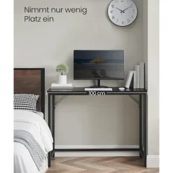 Vasagle skrivebord, lille computer skrivebord, kontor skrivebord, 50 x 100 x 75 cm, metalram, sort