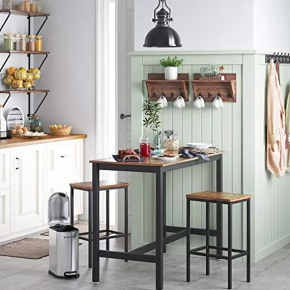 Vasagle spisebordssæt, barbord med 2 barstole, morgenmadsbord, rustik brun