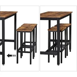 Vasagle spisebordssæt, barbord med 2 barstole, morgenmadsbord, rustik brun