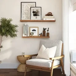 Vasagle svævende hylde, væghylde til fotos, 60 cm, dekorationer, rustik brun