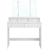 Vasagle toiletbord med tri-fold spejl, makeupbord med 2 skuffer og 3 åbne rum, hvid