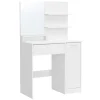 Vasagle toiletbord, sminkbord, forfængelighedsbord med spejl, 1 skuffe, 2 hylder, hvid