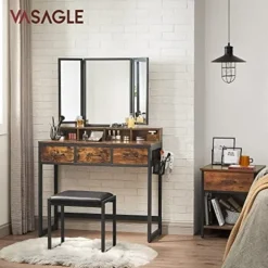 Vasagle toiletbord, sminkbord, rustik brun og sort