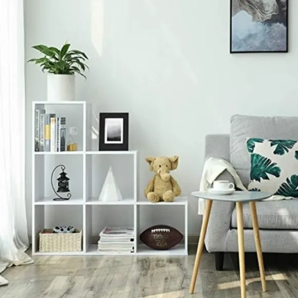 Vasagle trappestige, bogreol, stigereol med 6 kub stige hyldedelere kub hylde, hvid