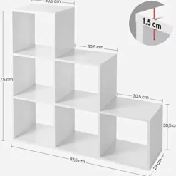 Vasagle trappestige, bogreol, stigereol med 6 kub stige hyldedelere kub hylde, hvid