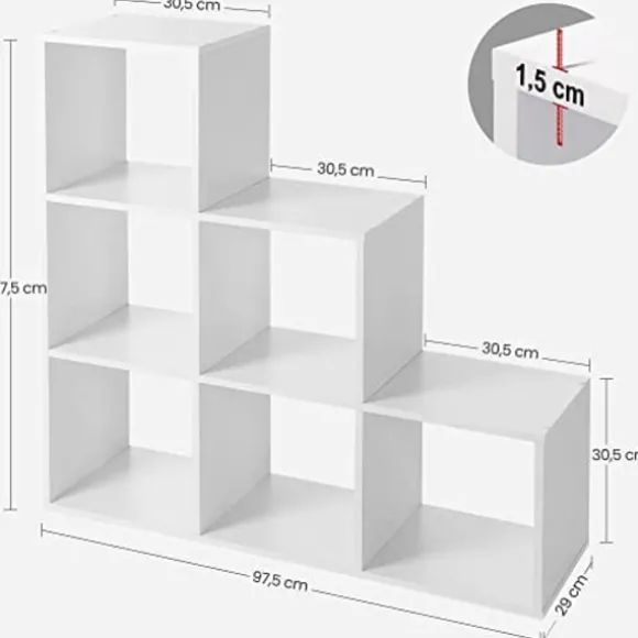 Vasagle trappestige, bogreol, stigereol med 6 kub stige hyldedelere kub hylde, hvid