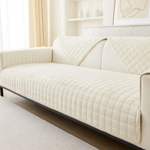 Vaskbare Flannel Sofabetræk, Nye Sofahyndebetræk, L-formet Sofabetræk (Beige Hvid, 70x70cm) Beige