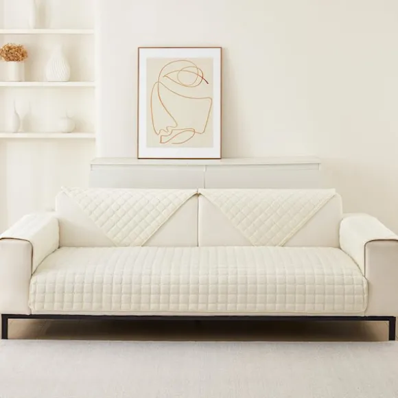 Vaskbare Flannel Sofabetræk, Nye Sofahyndebetræk, L-formet Sofabetræk (Beige Hvid, 70x70cm) Beige