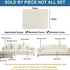 Vaskbare Flannel Sofabetræk, Nye Sofahyndebetræk, L-formet Sofabetræk (Beige Hvid, 70x70cm) Beige