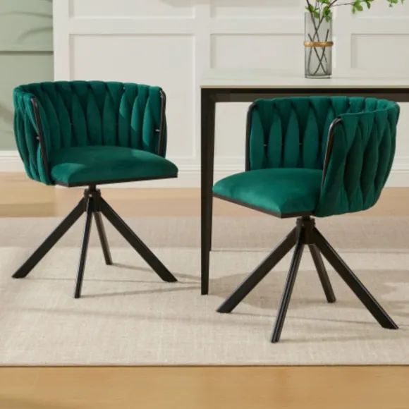 Velour lænestol sæt med 2 med 180° drejefunktion - kraftig ramme, ergonomisk, fløjlsblød Emerald