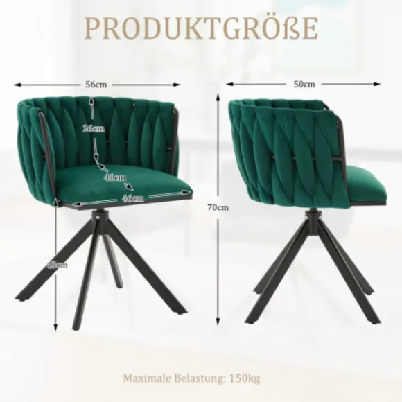 Velour lænestol sæt med 2 med 180° drejefunktion - kraftig ramme, ergonomisk, fløjlsblød Emerald