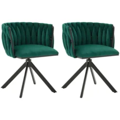 Velour lænestol sæt med 2 med 180° drejefunktion - kraftig ramme, ergonomisk, fløjlsblød Emerald