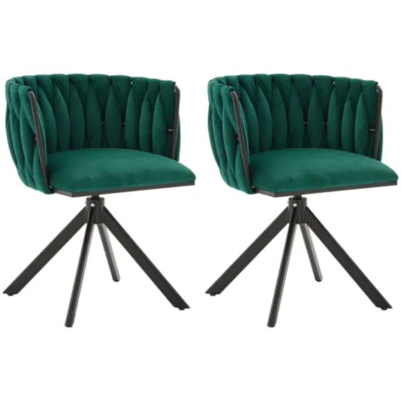 Velour lænestol sæt med 2 med 180° drejefunktion - kraftig ramme, ergonomisk, fløjlsblød Emerald