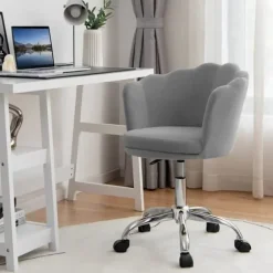 Velvet Swivel Kørestol - COSTWAY - Kronbladsform - Justerbar Højde - Grå Grå