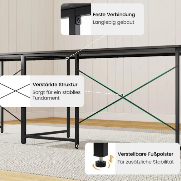 Vendbart L-formet skrivebord med ladestation, grå