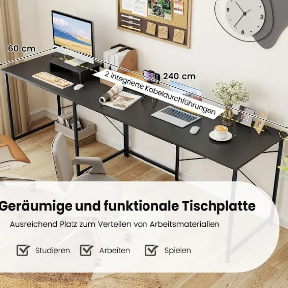 Vendbart L-formet skrivebord med ladestation, grå