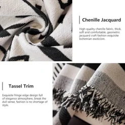 Vendbart sofabetræk Chenille Jacquard Geometrisk Boho Sofabetræk, Beige Sort Sofa Betræk til Sektionssofa Chic Møbelbeskyttelse 180x150-FQ6-