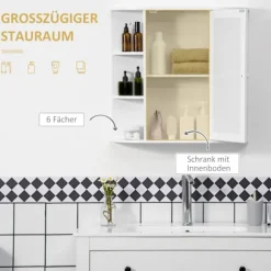Væghængt badeværelsesskab med spejl, 8 rum, hvid