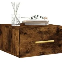 Væghængt natbord - Eksklusivt hjem - Røget eg - Fugtbestandigt ingeniørtræ - 35x35x20 cm Røget eg
