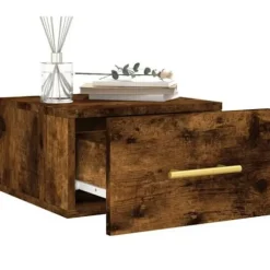 Væghængt natbord - Eksklusivt hjem - Røget eg - Fugtbestandigt ingeniørtræ - 35x35x20 cm Røget eg