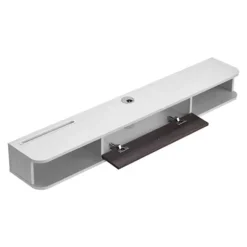 Væghængt TV-møbel - DUOKU - 140 cm - Hvid - Til DVD-afspiller og Spillekonsol - 52 mm kabelhul