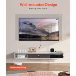 Væghængt TV-møbel - DUOKU - 140 cm - Hvid - Til DVD-afspiller og Spillekonsol - 52 mm kabelhul