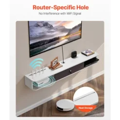 Væghængt TV-møbel - DUOKU - 140 cm - Hvid - Til DVD-afspiller og Spillekonsol - 52 mm kabelhul