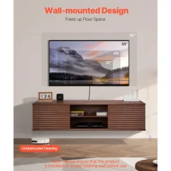 Væghængt TV-Møbel - DUOKU - 152 cm - Multimedie Console - 2 Niveauer - Valnød Valnöt