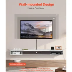 Væghængt TV-møbel - DUOKU - 180 cm - Multimedia-konsol - Kabelstyring - Moderne hylde Vit