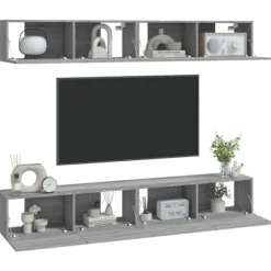 Væghængt TV-møbel - Eksklusiv Hus - Sonoma grå - 100 x 30 x 30 cm - Sæt 4 sonoma grå