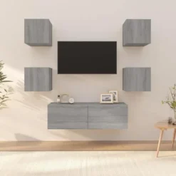 Væghængt TV-møbel - Eksklusiv Hus - Sonoma grå - Ingeniørtræ - Sæt med 5 dele 100x30x30 cm Sonoma grå