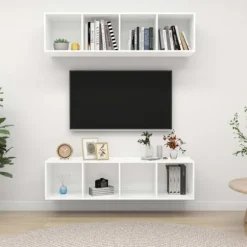 Væghængt TV-møbel - Eksklusiv Hus - Mat hvid - Ingeniørtræ - 4 rum Matt vit