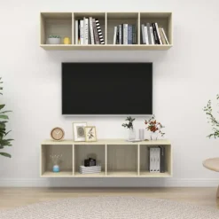 Væghængt TV-møbel - Eksklusiv Hus - Sonoma eg - Ingeniørtræ - 2 stk, 4 rum sonoma ek