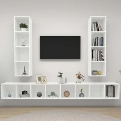 Væghængt TV-møbel - Eksklusiv Hus - Mat hvid - Ingeniørtræ - 4 stk, stor opbevaring Matt vit