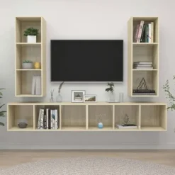 Væghængt TV-møbel - Eksklusiv Hus - Sonoma eg - Ingeniørtræ - 4 stk, 3 rum Sonoma ek