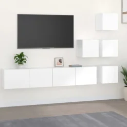 Væghængt TV-møbel - Eksklusiv Hus - Hvid - Ingeniørtræ - Stort opbevaringsrum Vit