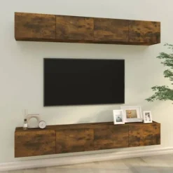 Væghængt TV-møbel - Eksklusiv Hus - 4 stk - røgfyldt eg - 100 x 30 x 30 cm rökt ek