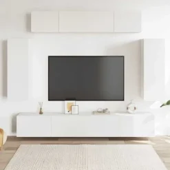 Væghængt TV-møbel - Eksklusivt Hus - Sæt med 6 dele - Mat hvid - Ingeniørtræ Matt vit