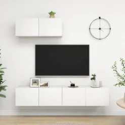 Væghængt TV-møbel - Eksklusivt hjem - Mat hvid - Ingeniørtræ - 80 x 30 x 30 cm Matt vit