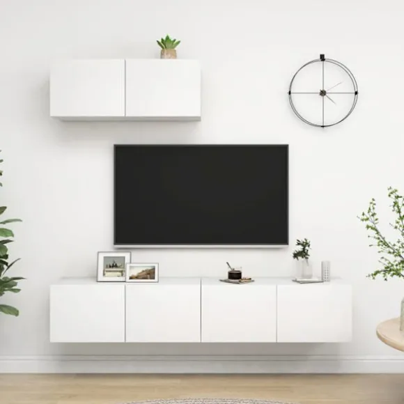 Væghængt TV-møbel - Eksklusivt hjem - Mat hvid - Ingeniørtræ - 80 x 30 x 30 cm Matt vit