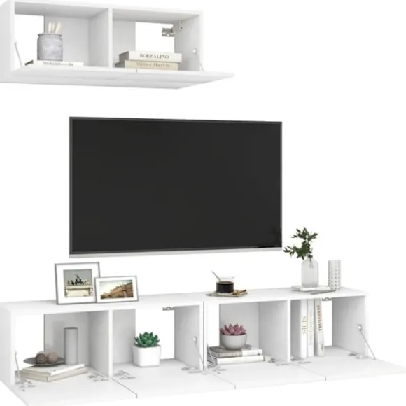 Væghængt TV-møbel - Eksklusivt hjem - Mat hvid - Ingeniørtræ - 80 x 30 x 30 cm Matt vit